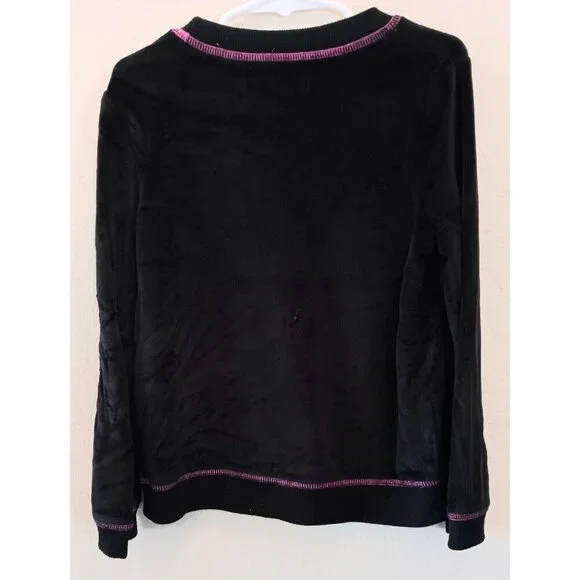 3/10 Betsey Johnson Girl's Velour Sequined Rainbow Top Size 6 Black Embellished - Picture 2 of 10